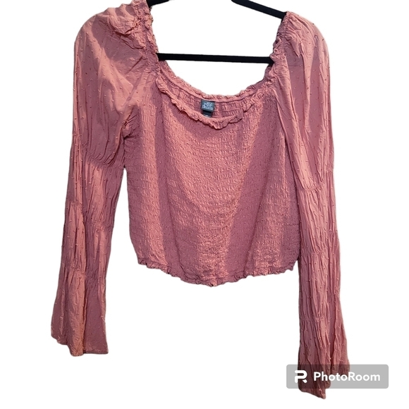 Wild Fable Peach XXL Ruffled Sleeve Boho Beachy Crop Top - Picture 1 of 5